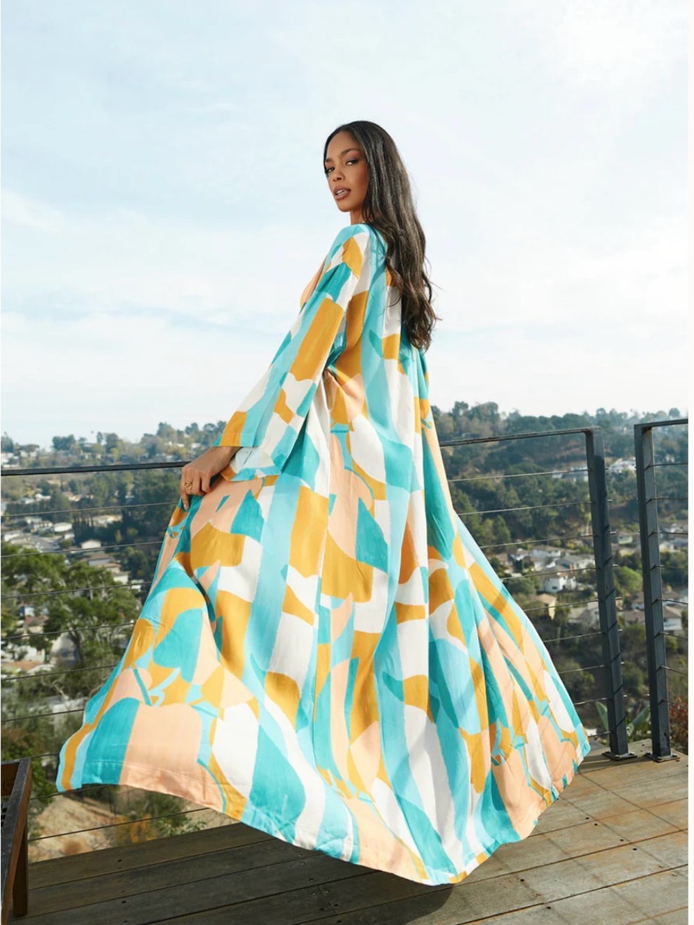 Nomads Sunset Kimono II Lenzing™ Ecovero™ Maxi Duster Cover Up Size 2 - Picture 1 of 9